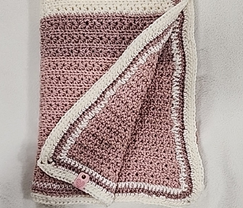 Handmade Crochet Blanket in Pink and Cream - Picture 2 of 7